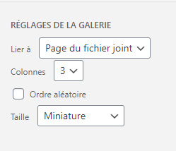 les réglages des galeries wordpress